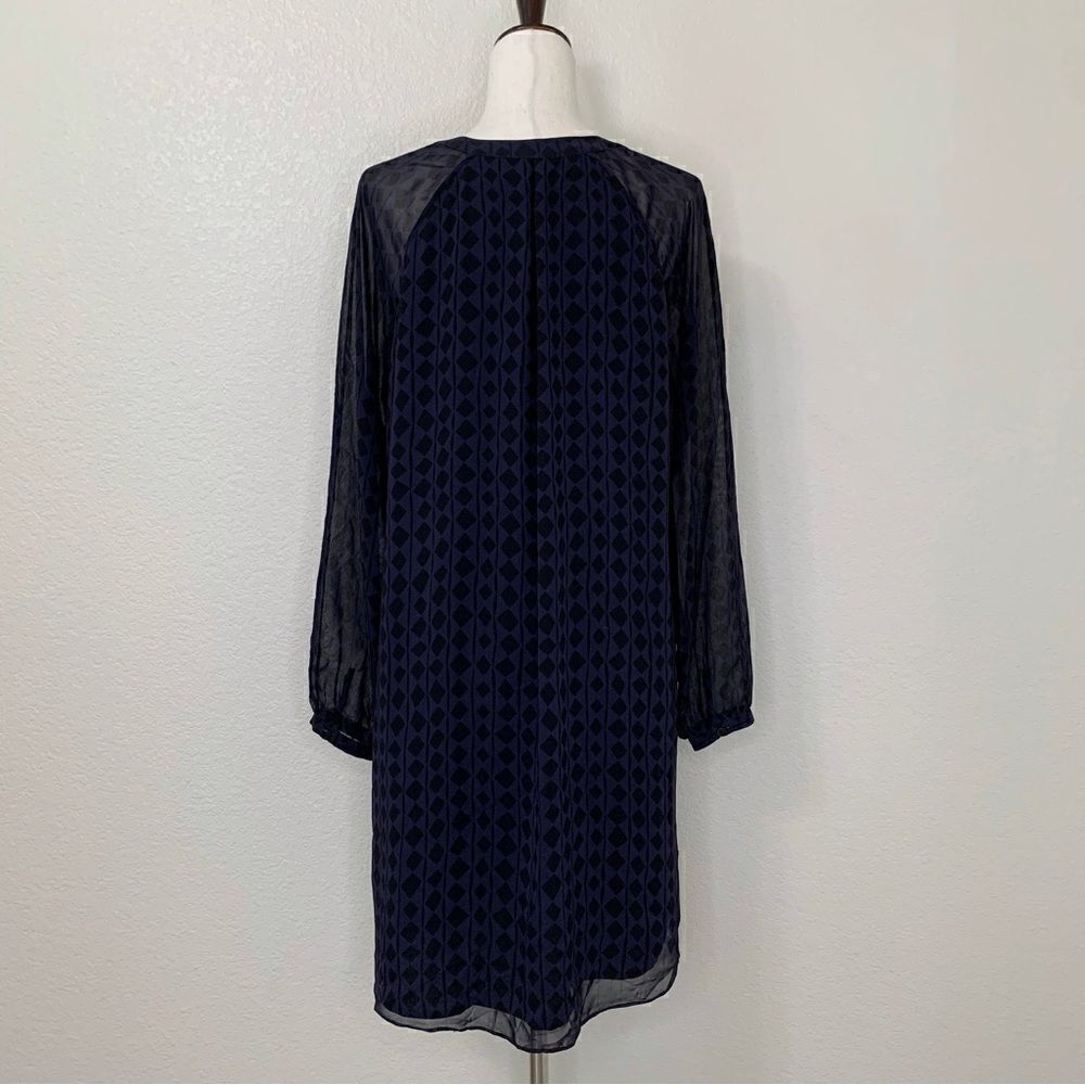 CAbi Harlequin Purple Shirtdress Black Diamond Print Sheer Sheath Dress - Picture 8 of 12